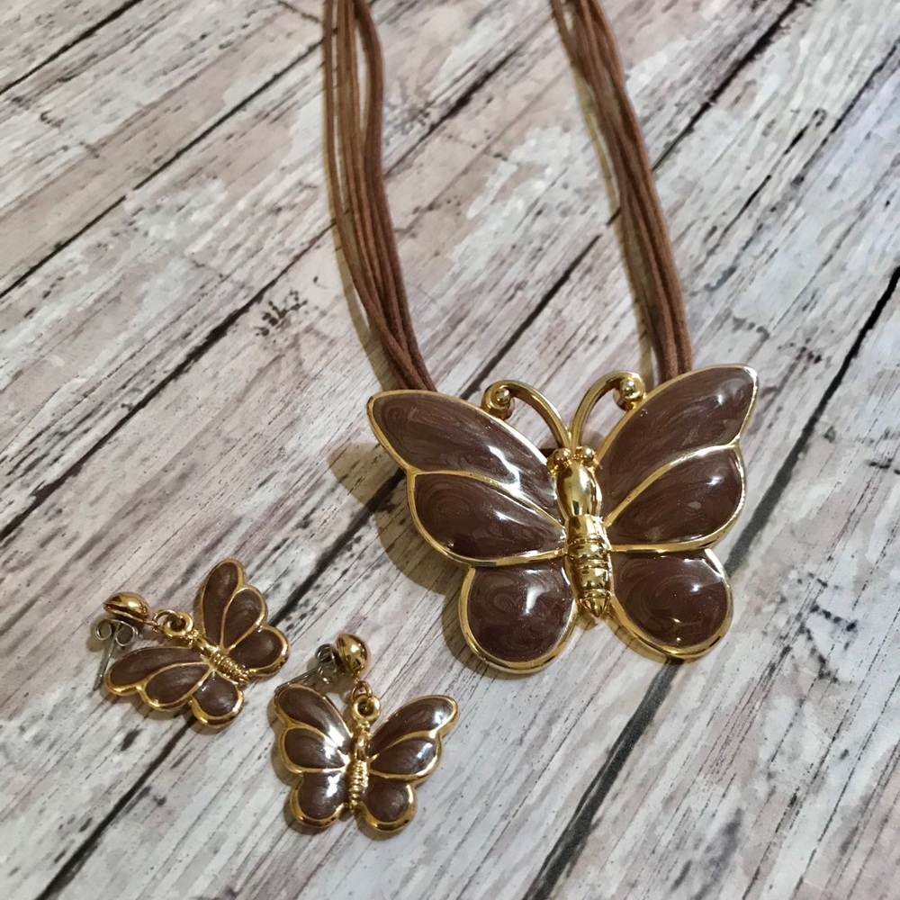 Butterfly Necklace and Matching Earrings Set
